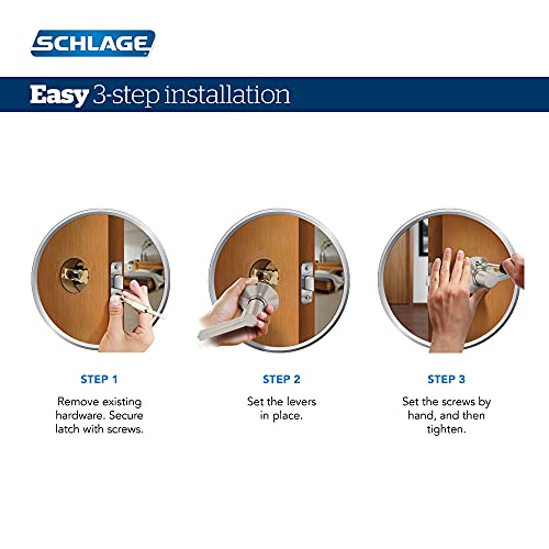 Image of Schlage Delfayo Bed /Bath Privacy Door Handle with Lock, Aged Bronze | Interior bedroom or bathroom door lever with push button lock, Reversible, Easy install, Certified durability, Universal fit