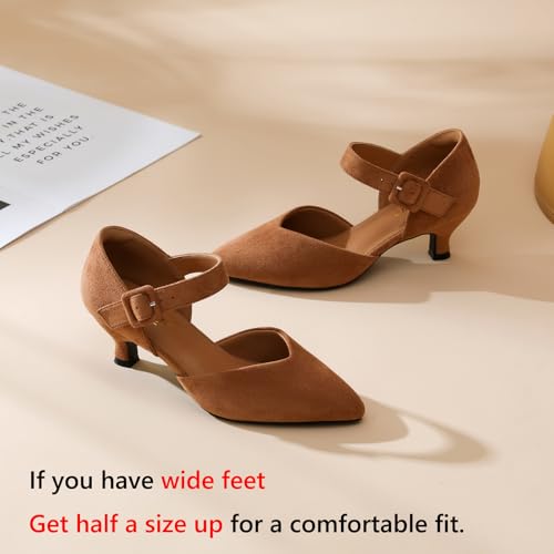 Image of RIBONGZ Comfortable Kitten Heels for Women Pointed Closed Toe Ankle Strap Buckle Heels Slip on Low Heel Church Pumps Wedding Bridal Party Dressy Shoes