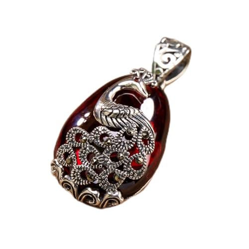 Collier paon argent 925 et grenat pendentif vintage haut de gamme