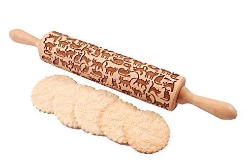 Kedera Cats Pattern Embossing Rolling Pin,Wooden Laser Engraved Rolling Pin With Cats For Embossed Cookies Kedera Cats Pattern Embossing Rolling Pin,Wooden Laser Engraved Rolling Pin With Cats For Embossed Cookies