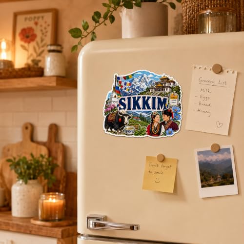 Image of Zesta Wooden Fridge Magnets Set | Refrigerator Decor Magnets for Kitchen | India Souvenir Fridge Magnet Collection | Wooden Magnet for Fridge Door Decoration (Sikkim)
