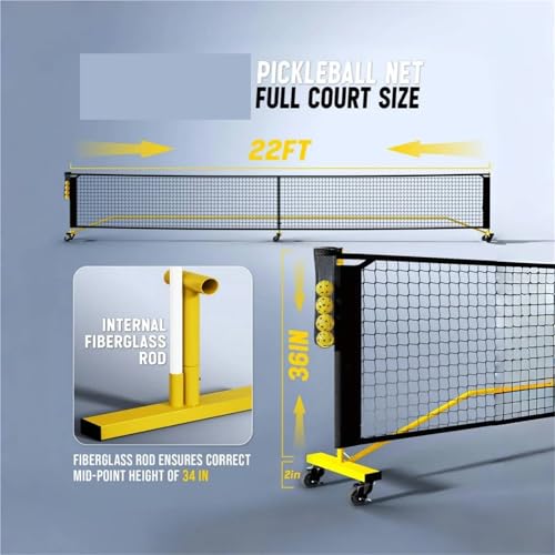 Rete da pickleball resistente con ruote, set portatile da 3,4 m/6,7 m per allenamento sportivo e giochi