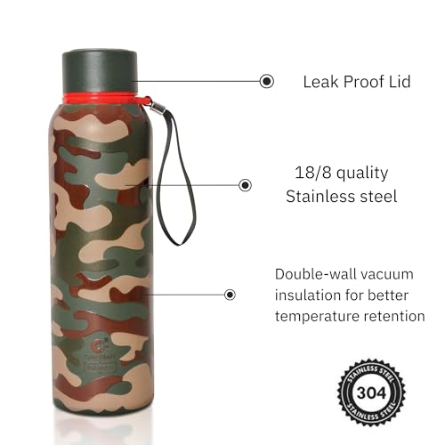 Image of CLAY CRAFT VACBOTT Everest Military Edition Double Wall|18 Hours Hot and 24 Hours|Cold Water Bottle Vacuum Insulated Flask Bottle 700ml, 1 Year Limited Warranty|Leak Proof|BIS Certified|Made in India