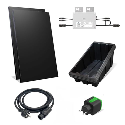 SOLIDSPARK Kit Solaire Plug & Play 1000W - Prêt à Brancher - 2 Panneaux 500W Ultra Black HPBC - Station Solaire Autoconsommation au Sol ou Toit Plat -...