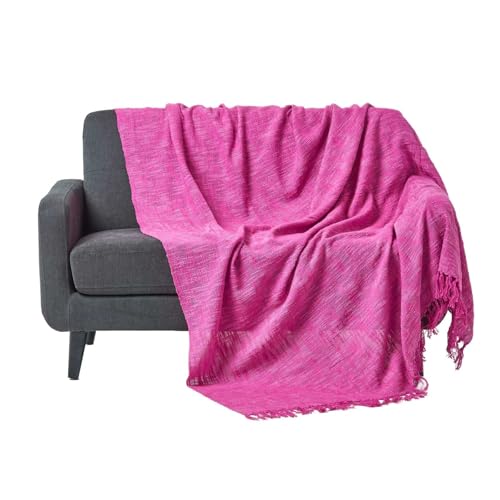 HOMESCAPES Nirvana Jeté de lit ou de canapé avec Frange Nouée à la Main de 225 x 255 cm 100% en Pur Coton Rose