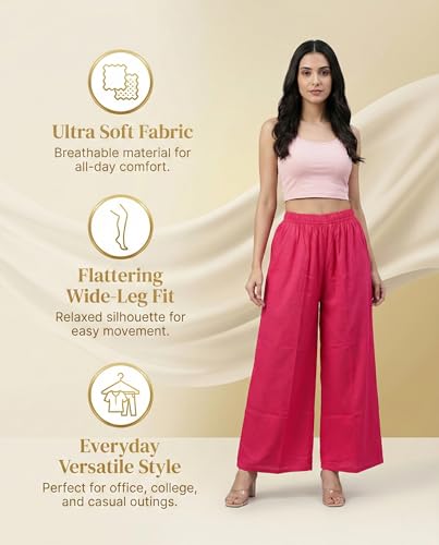 Image of Plaazo Women's Cotton Palazzo | Wide Leg Palazzo for Women | Soft Breathable High Waist Bottom Wear | Comfortable Casual, Office, Travel for Women