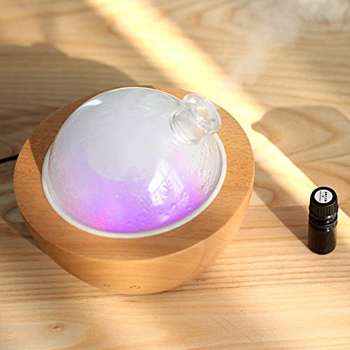 Glass Aromatherapy Essential Oil Diffuser, 200Ml Natural Wood Base, Desktop Ultrasonic Aroma Diffuse Essential Oil Humidifier,Led Light Available In 7 Colors, Suitable For Home Office Bedroom #TOP2