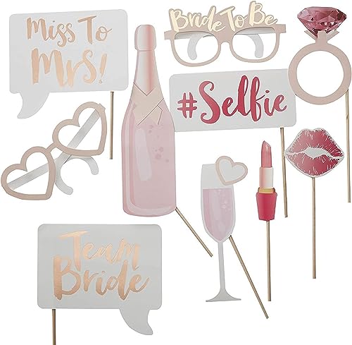McMola Wedding Photo Booth Props 10 Pack Rose Gold Party Centerpiece Sticks Table Toppers For Bridal Shower Bachelorette Party Birthday Engagement Pictures And Selfies For Bride To Be