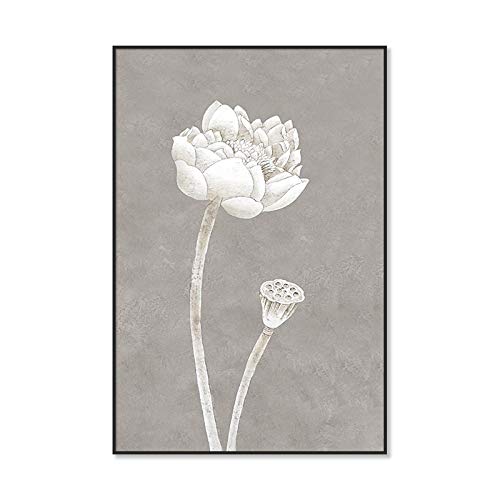 Peinture sur toile lotus style traditionnel chinois triptyque zen 50x70 cm sans cadre - 2