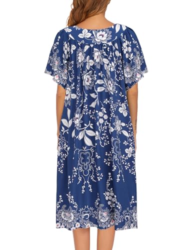 Image of Ekouaer Womens Nightgown Short Sleeve House Dress with Pockets-Floral Print Mumu Dress