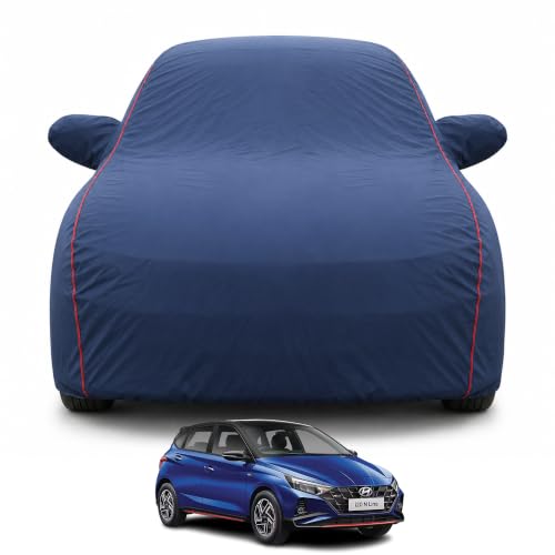 Image of Premium Car Cover for Hyundai's i20 N Line 2021-2026 Models | Waterproof, UV & Dust Protection | Mirror & Antenna Pocket | Triple Stitched, Soft Inner Lining, Belt & Buckle (Navy Blue)