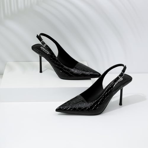 Image of RIBONGZ Sexy Slingback Pumps Elegant Dressy Heels for Women Closed Toe Pointy High Heels Wedding Bride Prom Party Evening Shoes