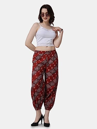 Image of POPWINGS Casual Bagru Printed Joggers for Women || Pull On Joggers for Women || Comfortable Casual Women Joggers for Summer || Loose Fit Joggers for Women