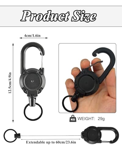 Image of Retractable Keychain, Retractable Badge Reels, Recoils Lanyards for Id Card, ID Badge Holder with Steel, Belt Clip Badge Holder Pull Reel Black (1PCS)