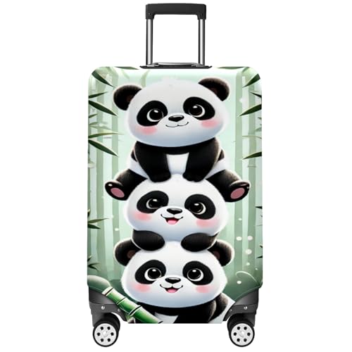 Elastic Luggage Cover Stretch-Fit Suitcase Protector Secure beautiful Sleeve for Big Luggage Easy Zip Handle Access Stylish Travel Accessory for Enhanced Luggage Protection Panda Stack