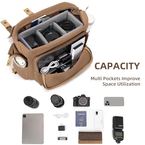 Bolso de cámara CADeN canvas marrón compatible DSLR miniatura 2