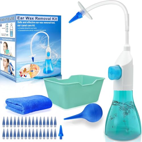 Kit Limpiador de Oídos Con 30 Cabezales Lavables Reemplazables Sistema de Jeringa Oídos para Eliminar Cera Bomba Limpia Oídos Segura Cera Oidos Limpiador Eco-Friendly Quitar Tapones Oidos