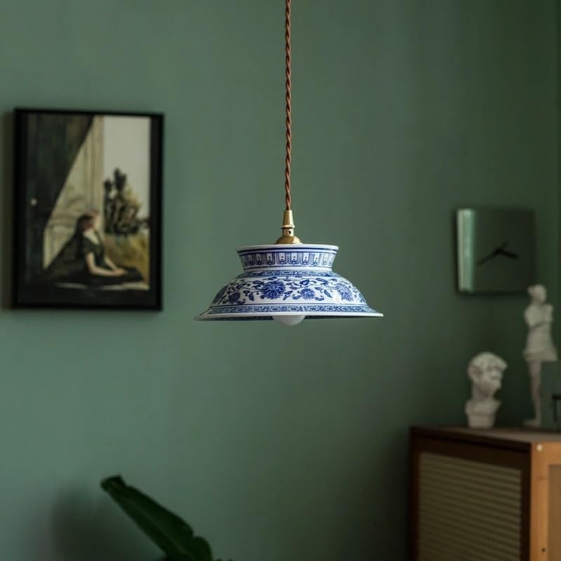 Lampe suspendue en céramique avec luminaire LED et prise cuivre décorative pour maison