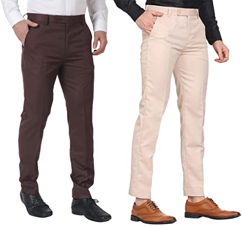 Image of MALENO Men's Regular Fit Polycotton Trouser Pant's Formal Trouser Casual Trouser Pant Combo (Pack of 2)