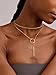 FOCALOOK Long Gold Necklaces for Women 14K Gold Plated Drop Vertical Bar Pendant Lariat Necklace 28inch/73cm
