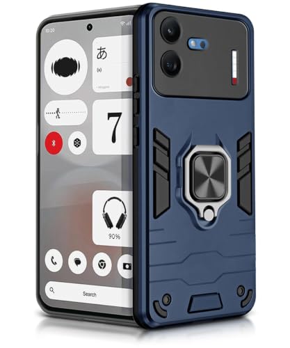 Image of WOW IMAGINE Shock Proof Back Case Mobile Cover for Nothing Phone 4b 5G | Back Cover Case (Tough Armor | Hybrid PC + TPU | Ring Holder & in-Built Kickstand | Blue)