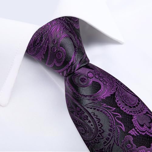 Image of DiBanGu Silk Floral Ties for Men Woven Paisley Necktie and Tie Clip Handkerchief Cufflinks Set for Party Wedding