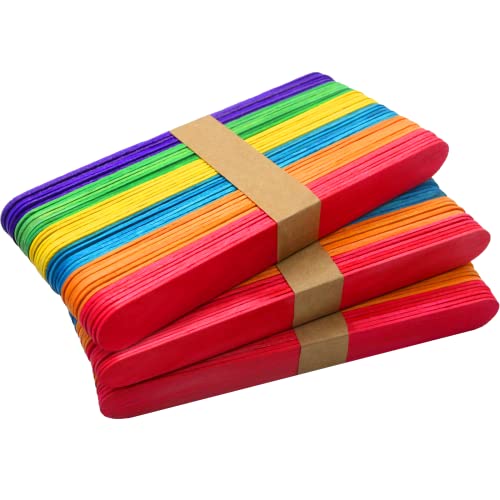 WISYOK 120 Pcs 6” Colored Jumbo Wooden Craft Sticks - Rainbow Wooden Popsicle Sticks for Creative Designs or Kids Education, Home Art Projects