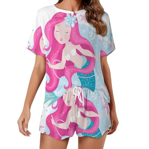 Pyjama sirène étoile de mer pour femme en ensemble d'été short et manches courtes