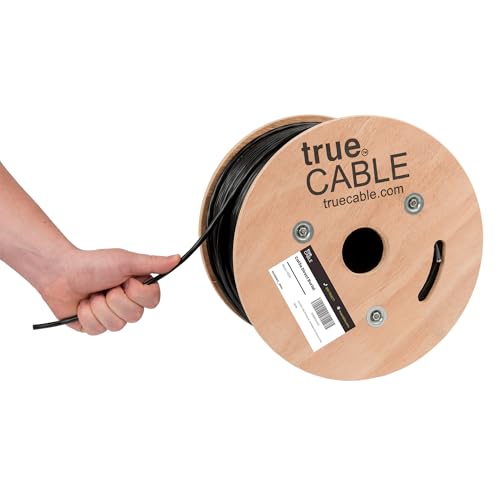 TRUE CABLE Cat5e Direct Burial Bulk Ethernet Cable Unshielded U/UTP 500ft Black Waterproof Outdoor OSP Jacket 24AWG Solid Bare Copper 350MHz PoE++ 100W
