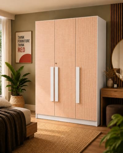 Image of Bniture 5 Door Wardrobe for Bedroom with Lockable Door & Hanging Space | Almirah for Clothes with Rattan Finish | Wardrobe for Storage | 3 Years Warranty (Frosty White)