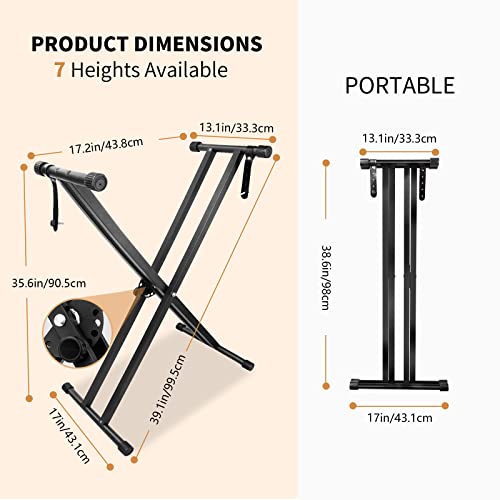 image for LETSROCK Adjustable Keyboard Stand, Heavy-Duty Double-X Piano Stand wi