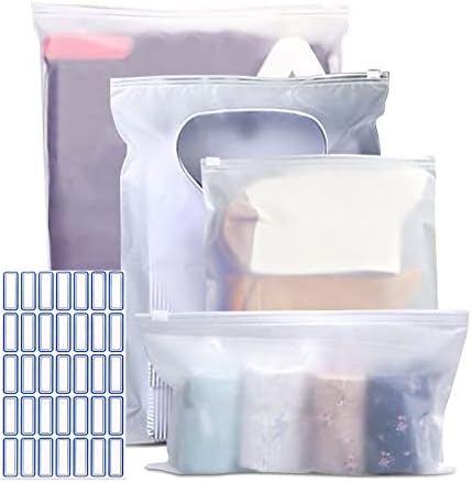 15pcs Travel Storage Bags, Frosted Resealable Bag Plastic Zip-Lock Seal Hospital Bag Organiser Pouches Waterproof Storage Bag Saving Space for Clothes, Shoes, Cosmetics4 Size