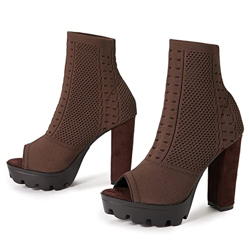 Betastella Women's Platform Chunky Peep Toe Summer Booties High Block Heel Stretch Ankle Boots Sandals3