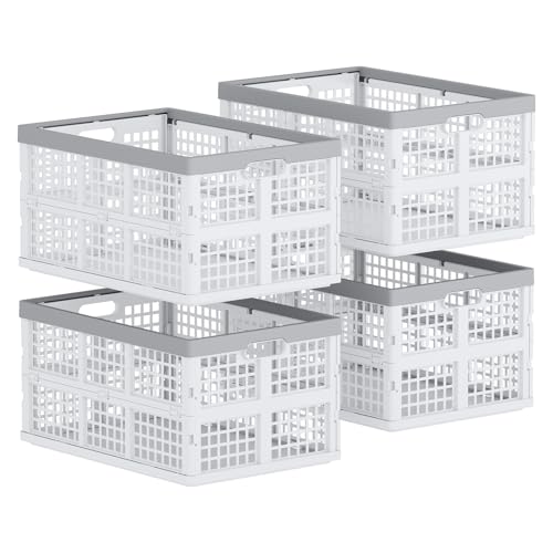 30L Collapsible Plastic Storage Baskets - 4 Pack, White