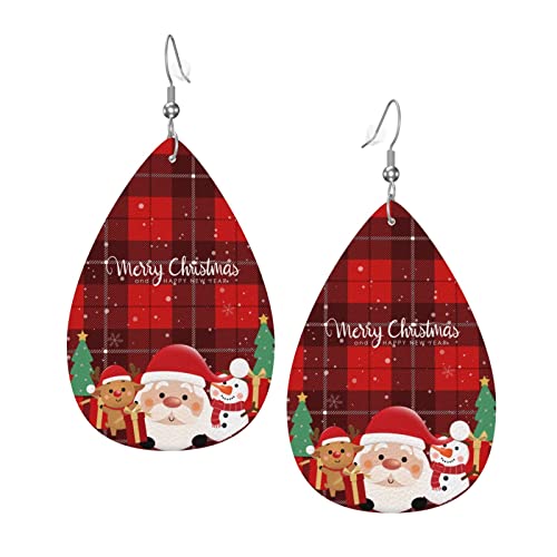 Merry Christmas Faux Leather Teardrop Earrings Lightweight Drop Dangle Earrings For Women Girls #TOP5