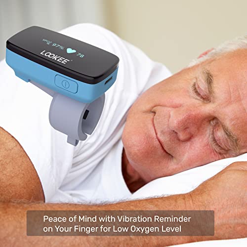 LOOKEE O2 Monitor | Oxygen & Heart Rate Tracker | Vibrating Notification for Low O2 Level | Free Mobile App for Sleep Insights | Fitness, Sports Or Aviation Use Only