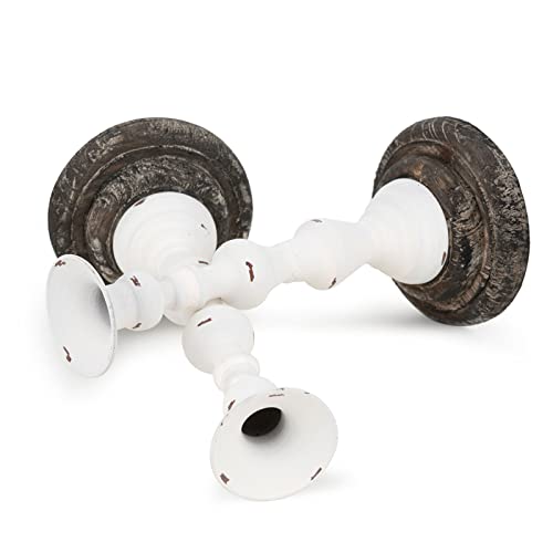 Antique White Candlestick Holders For Pillar Candles,Unique Pillar Candlestick Holder In Distressed Finish For Living Room, Kitchen,Mantlepiece,Rustic Farmhouse,Table Centerpiece Decorations,Set Of 2 #TOP2