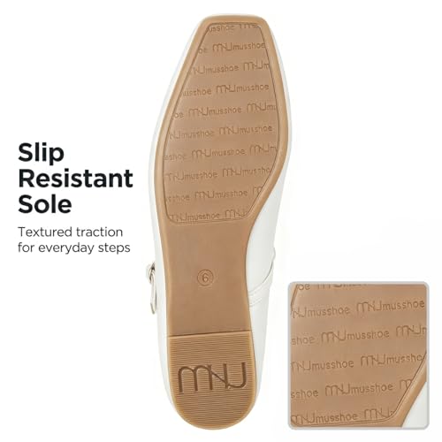 Image of MUSSHOE Square Toe Mary Jane Flats for Women: Comfortable Non-Slip Dressy Business Casual Shoes with Adjustable Strap for Office Work