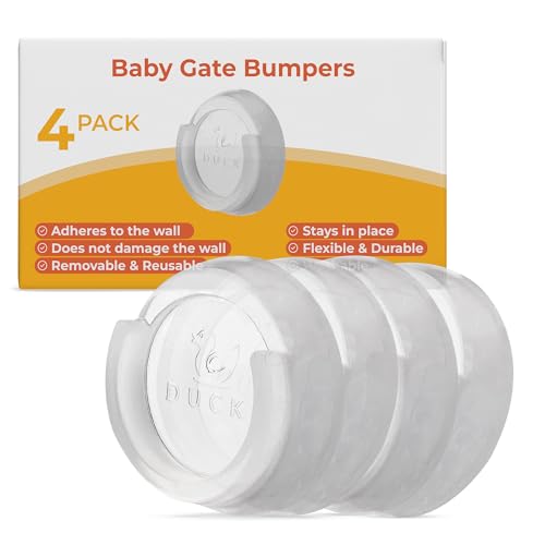Ducki- Baby Gate Wall Protector - Self-Adhesive Durable & Reusable Guards for Baby Pet Gates Replacement Parts Doorway Scratch Protectors Safety Kit Extender & Adapter Proofing - 4 Pack Clear