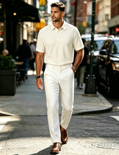 Camisetas Polo para Hombre de Manga Corta, Tejido Texturizado y Elástico, Cuello con Botones, Ligero y Transpirable, Estilo Casual y Elegante, Ideal para Verano, Negocios y Viajes miniatura 5