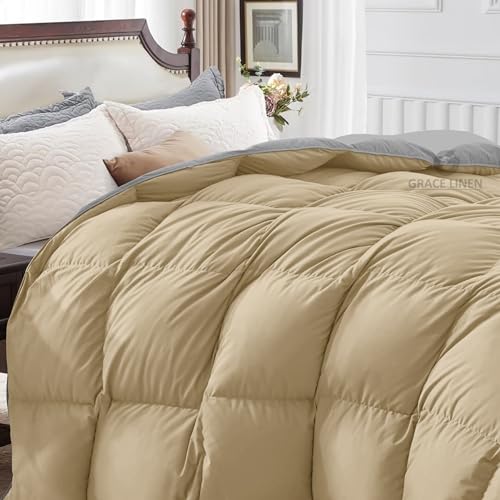 Image of Restful Sleep Reversible All Weather Comforter King Size - Dohar /Rajai /Blanket /Duvet -250 GSM Quilt Soft Microfiber Fill King Size (92 inchX106 inch) - Beige /Silver Grey Color