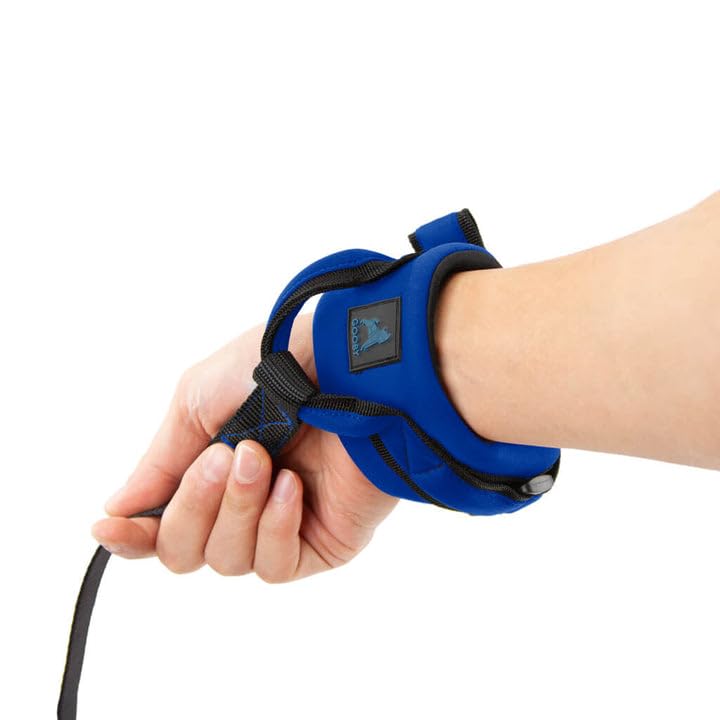 Image of Gooby Neoprene Wristband Sport Leash, Blue, 6 FT | Hands-free wristband; Neoprene padded cushion; 6 ft; Adjustable hook-and-loop fastener; All-weather