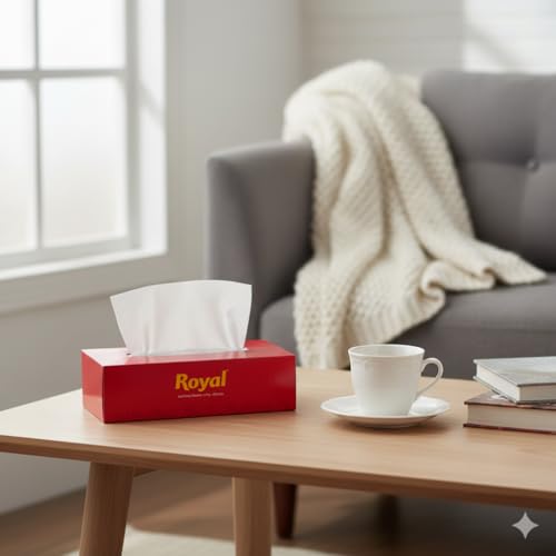 Image of Royal 2-Ply Face Tissue Paper Box | Soft Facial Tissues for Face & Skin | 80 Pulls per Box | Highly Absorbent, Hygienic & Disposable | Pack of 4