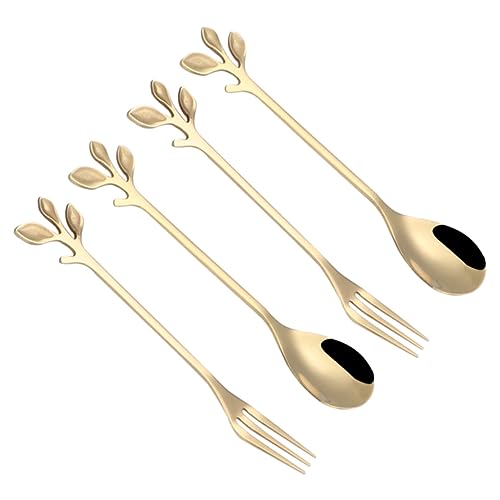 PRETYZOOM 4piezas Cucharas De Acero Inoxidable Para Postres y Café De Cucharas Tenedores Mango Aptas Para Lavavajillas Doradas