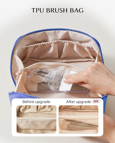 Image of EACHY Travel Makeup Bag, Large Capacity Cosmetic Bag for Women, Waterproof PU Leather, Flat Open Portable Toiletry Bag for Skincare, Brushes & Travel Essentials