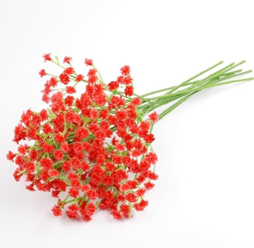 Image of VRB Dec 20 Pcs Artificial Baby's Breath Flower Bunch,Gypsophila Bouquets Flower Sticks for Vase,Flowers for Vases, Decoration Items for Living Room,Home Decor,Chritmas (20 Pcs - Red Gypsophila)