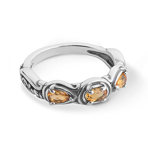 Carolyn Pollack Sterling Yellow Citrine November Birthstone 3 Stone Ring Size 9