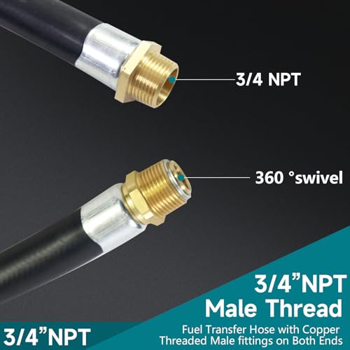 Image of 3 /4 Inch x 14 FT Fuel Transfer Hose W /360 Fuel Swivel Connector NPT Copper Fittings High Pressure (300 PSI) Compatible Fuel Nozzle Fuel Pump for DiDiesel Fuel,Gasoline,Kerosene