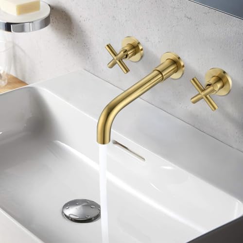 Robinet de lavabo mural classique nickel brossé double commande