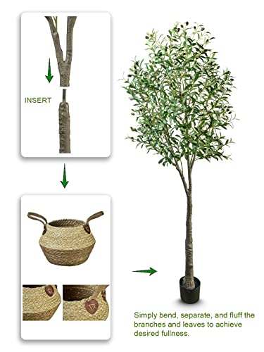 Astidy Faux Olive Tree 7Ft-Artificial Olive Tree - Fake Olive Silk Trees With Handmade Woven Basket Planter - Olive Trees Artificial Indoor For Home Living Room #TOP6